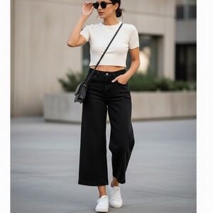 Everlane Utility Wide Leg Crop Pant Womens 10 Black High Rise Stretch Minimalist